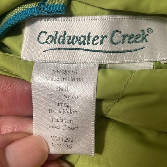 Coldwater Creek Goose Down Blue Green Reversible Puffer Vest Size 1X Fall Light - Picture 8 of 8